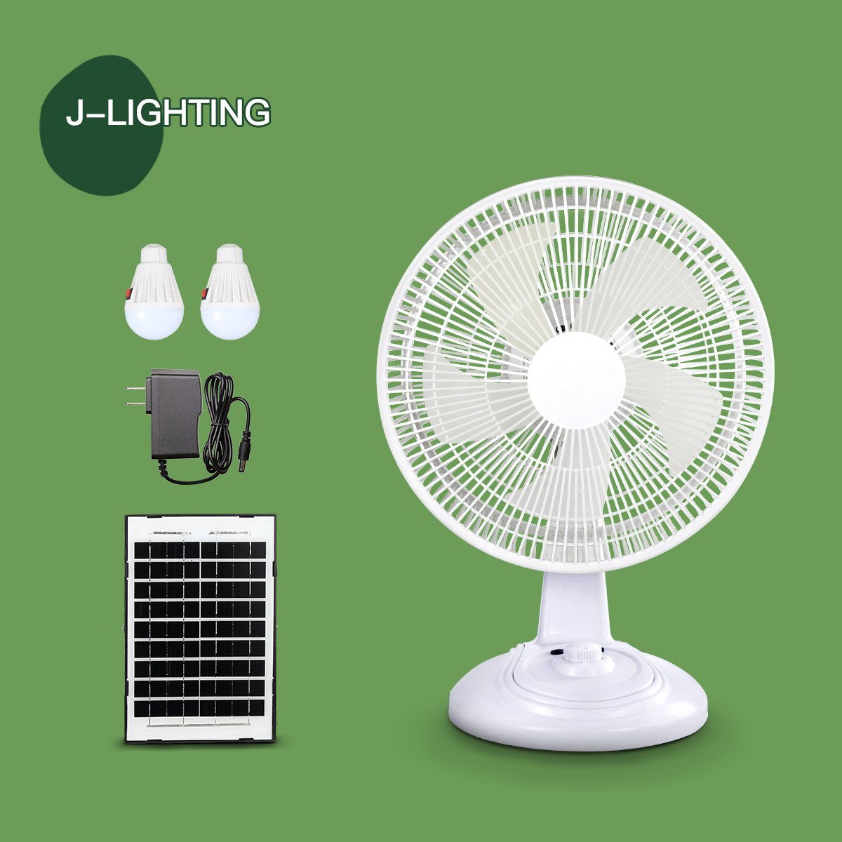 White Desk Fan with Phone Charging & Finger-Safe | 12/14/16 Inch | 8000mAh Solar - 图片 5