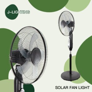 Black Solar Floor Fan with Emergency Light & Oscillation | 12/14/16 Inch | 8000mAh