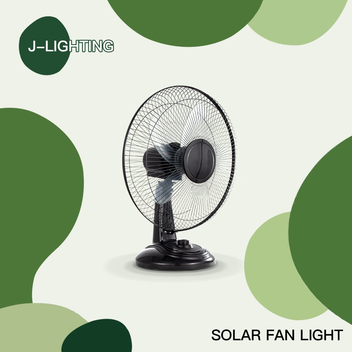Black Solar Floor Fan with 2 Emergency Lights | 12/14/16 Inch | 8000mAh & 9V Solar