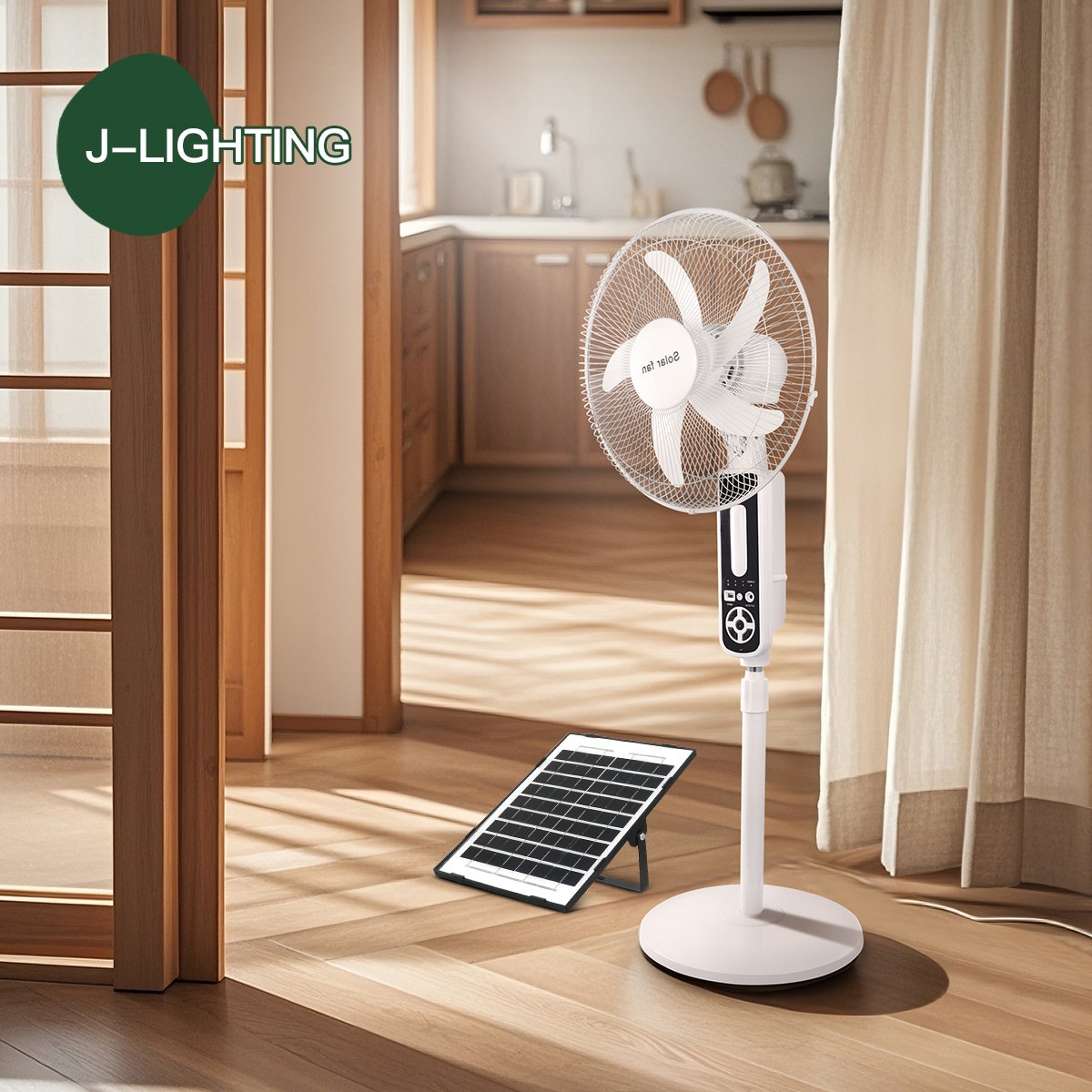 White Solar Fan with Phone Charging | 12/14/16 Inch | 8000mAh & 9V 6W Panel - 图片 2