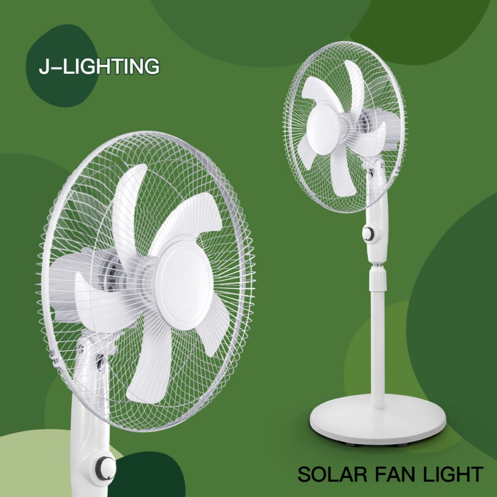 White Solar Floor Fan 12/14/16 Inch | 8000mAh Battery & 9V 6W Panel | 3-Speed