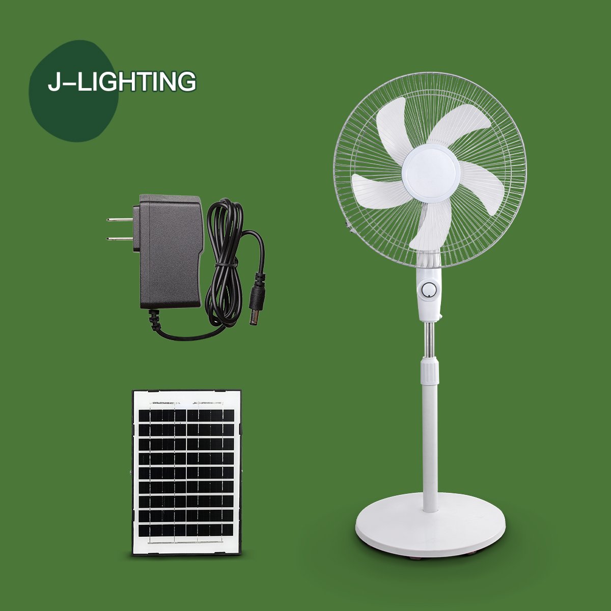 White Solar Floor Fan 12/14/16 Inch | 8000mAh Battery & 9V 6W Panel | 3-Speed - 图片 2