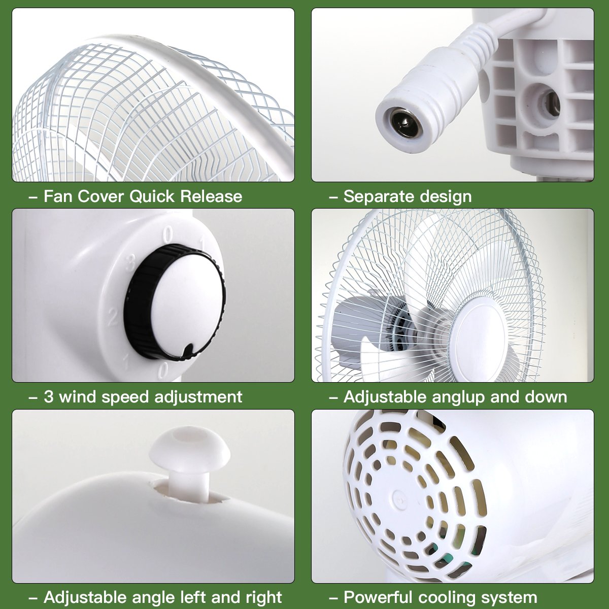 White Solar Floor Fan 12/14/16 Inch | 8000mAh Battery & 9V 6W Panel | 3-Speed - 图片 3